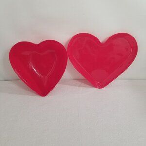 Large Red Heart Shape Bowl and Platter Plate Plastic Reusable Valentines Day Set